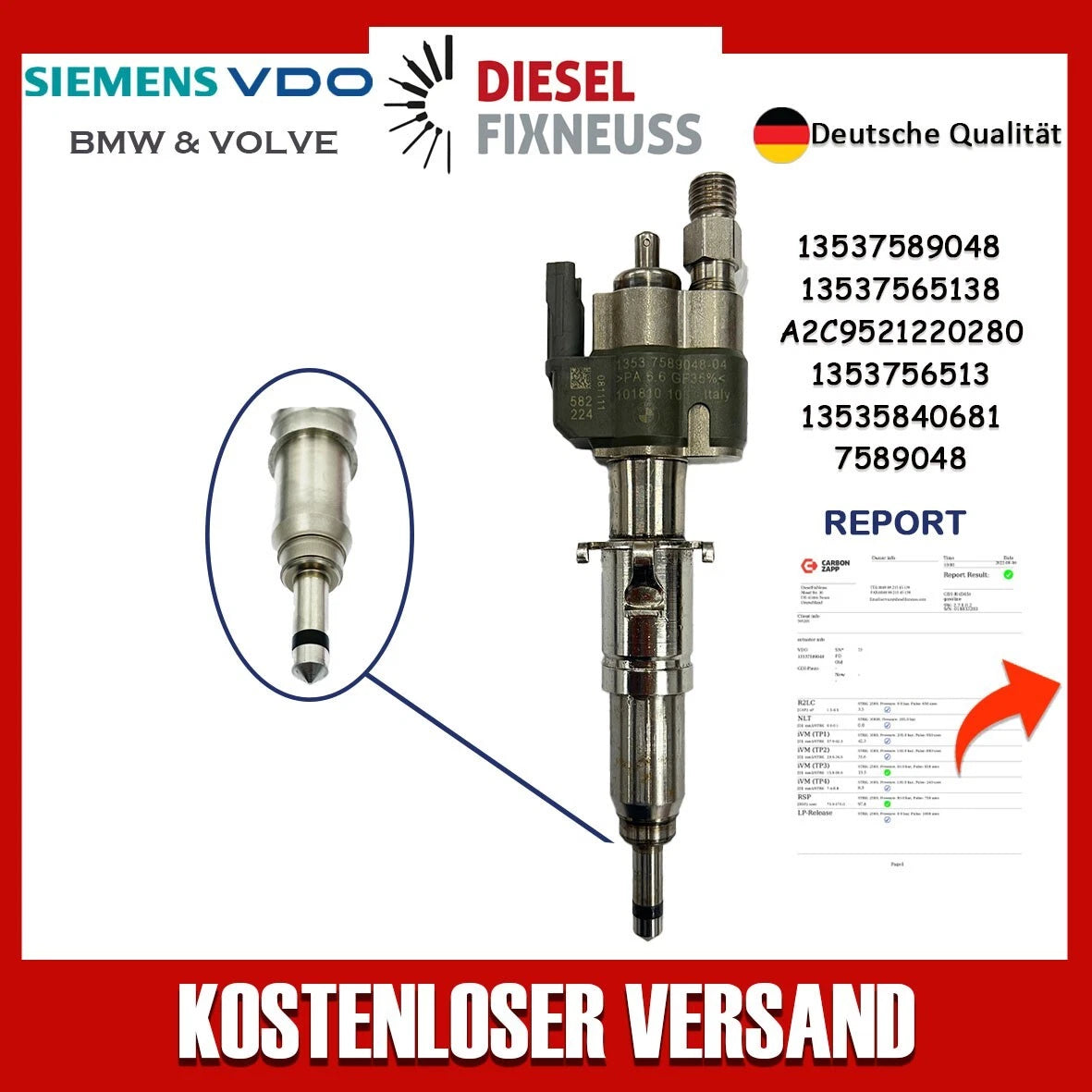 Fuel Injector BMW 1/3/5 Series | Part No: 13537589048-04/13537565138 Benzin | Compatible with N45/N43/N53 Engines | Includes Copper Ring, O-Ring, Test Report