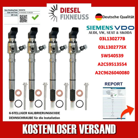 4x Einspritzdüse 03L130277B Siemens VW Motor CAYA 1,6 TDI CONTINENTAL