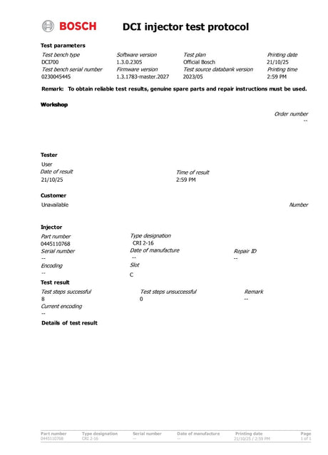 Bosch Common-Rail Einspritzdüse 0445110768 – Diesel Injektor