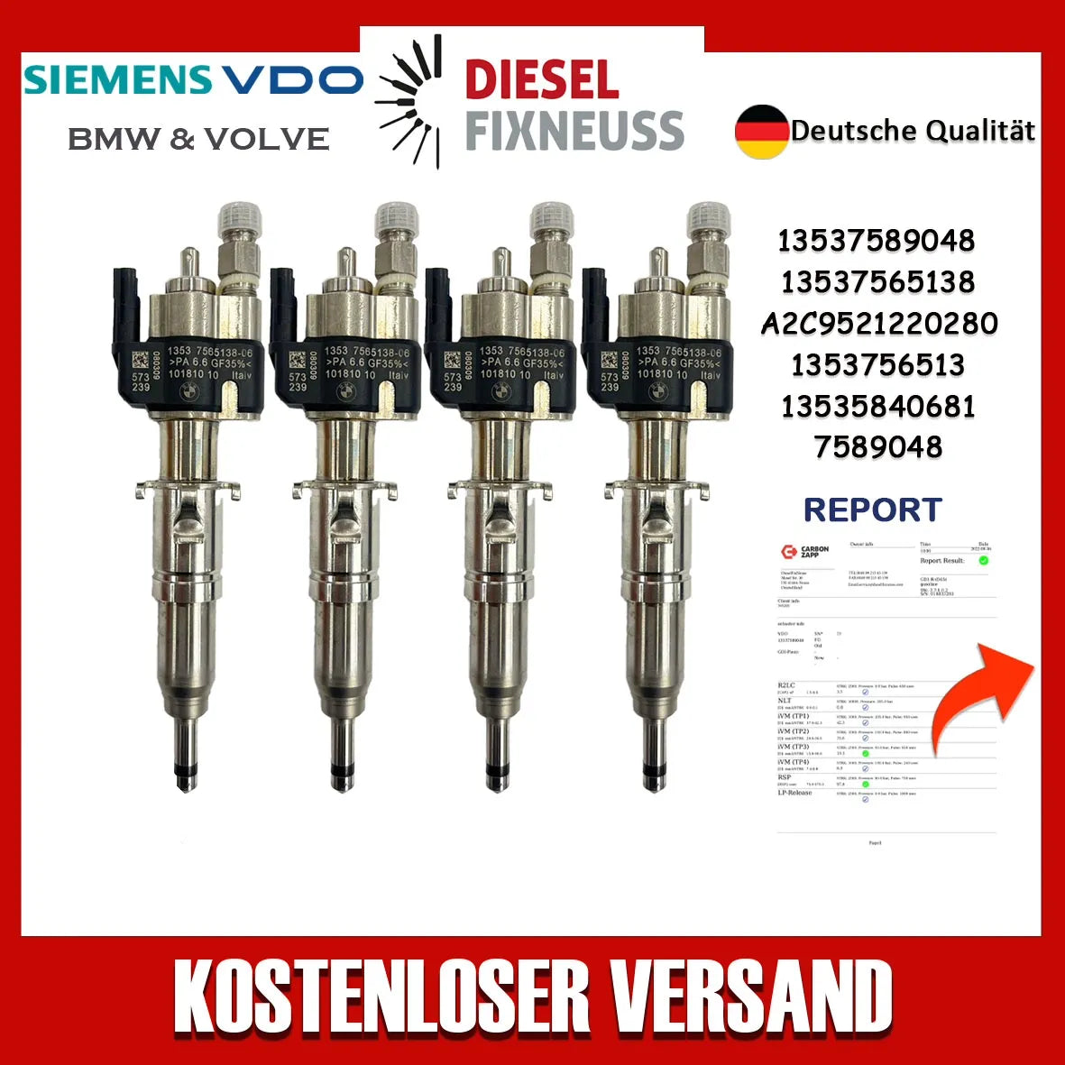 4x Einspritzdüse VDO 13537589048 13537565138-06 13537585261 N43 N53 BMW Benzin